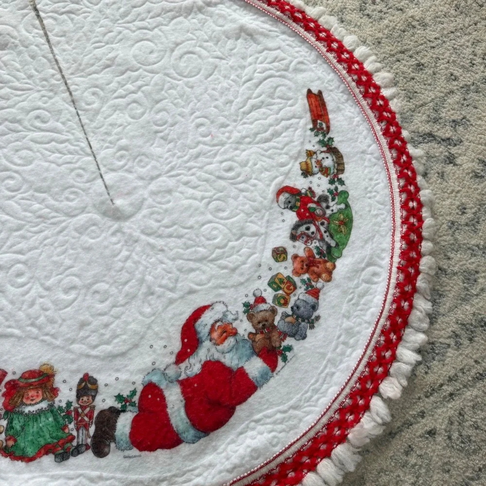 Vintage Giordano Art Santa Claus Quilted Felt Christmas Tree‎ Skirt 1986 40